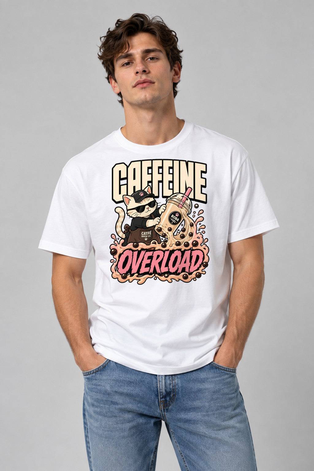 Caffeine Overload Cat - White