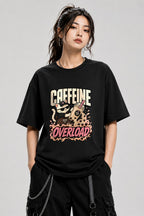 Caffeine Overload Cat Shirt - Boba Lover Cool Anime Graphic Tee - Black