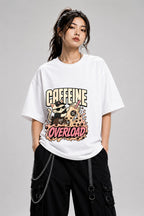 Caffeine Overload Cat Shirt - Boba Lover Cool Anime Graphic Tee - White