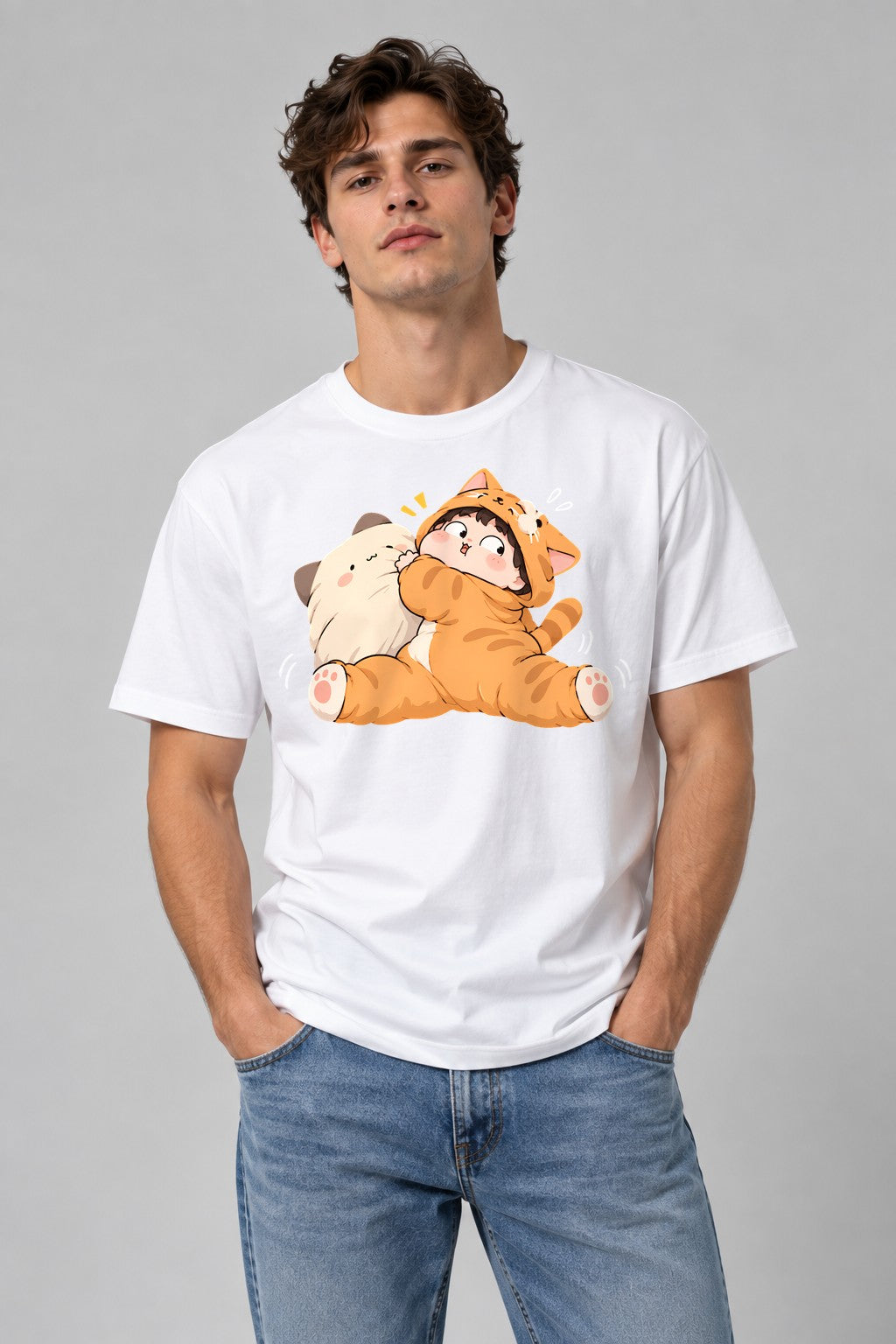 Cat Cuddle Onesie - White