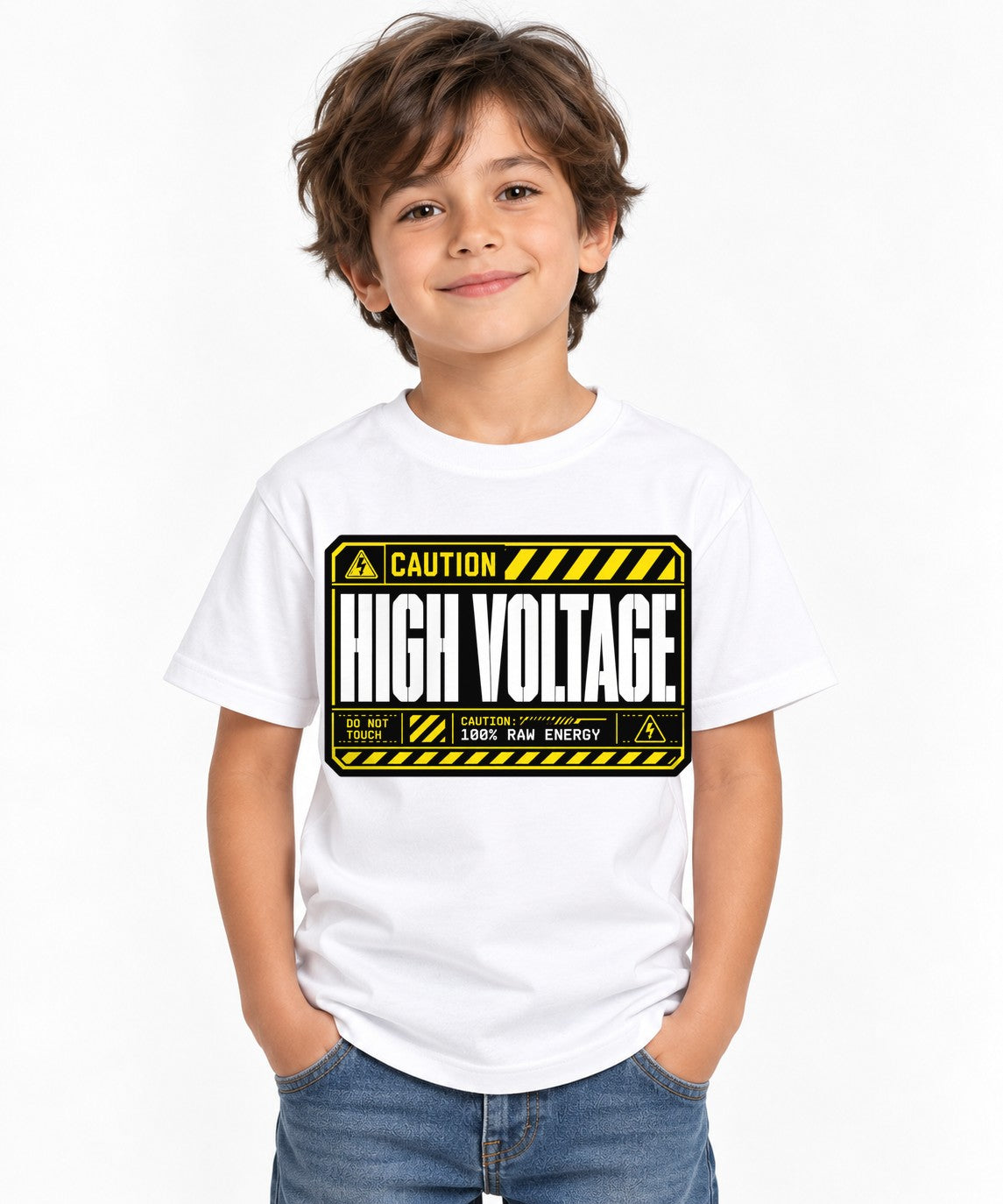 Caution High Voltage Industrial Haza - White