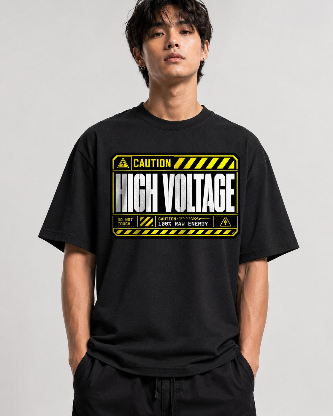 Caution High Voltage Industrial Haza - Black