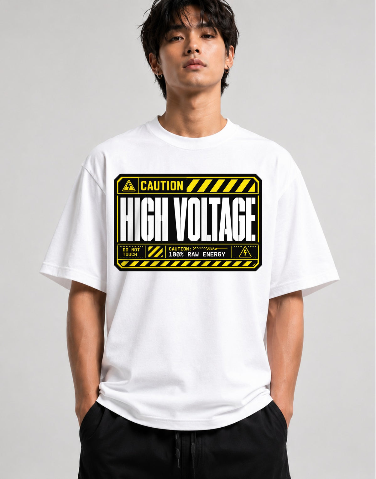 Caution High Voltage Industrial Haza - White