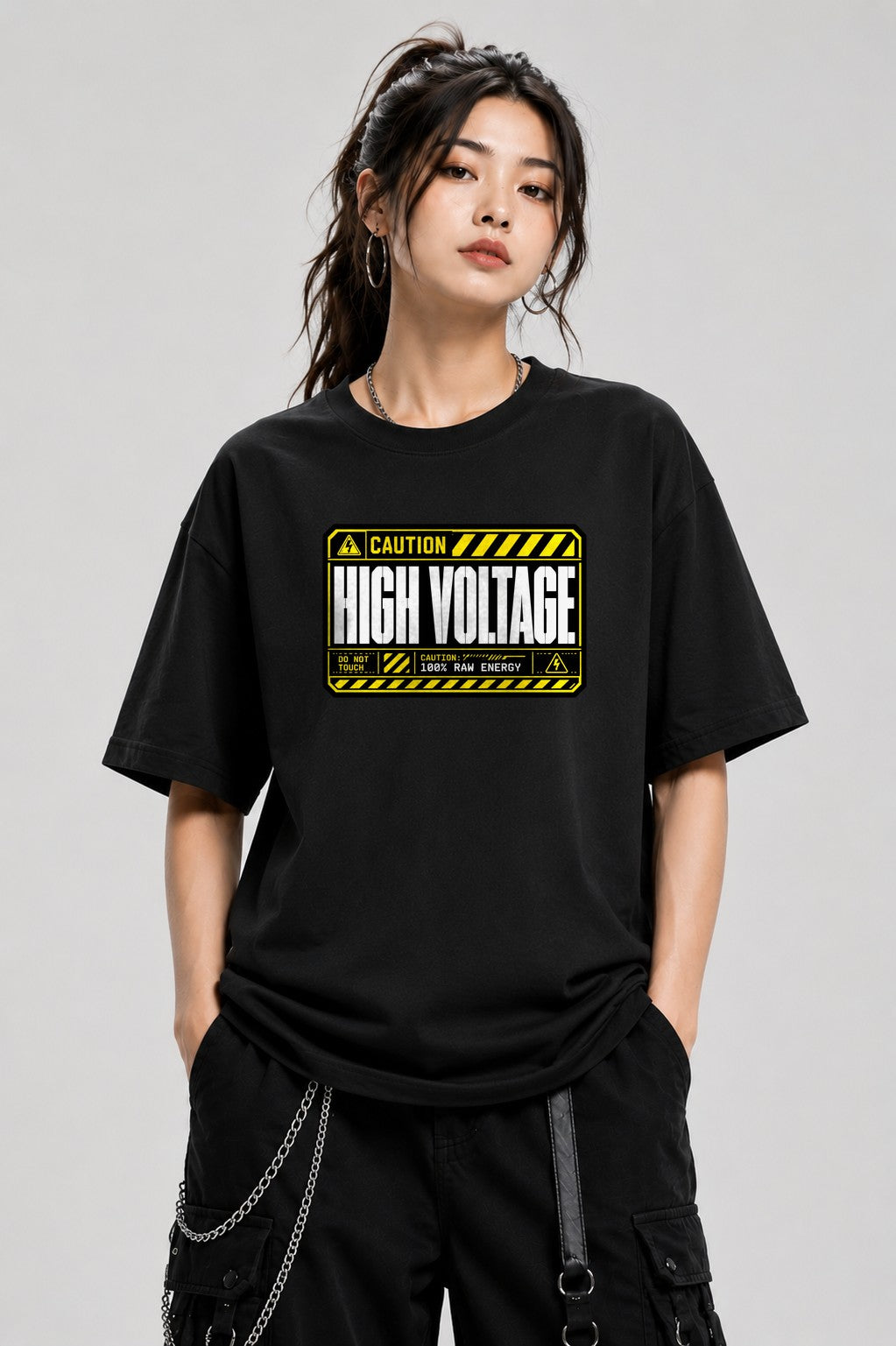 Caution High Voltage Industrial Haza - Black