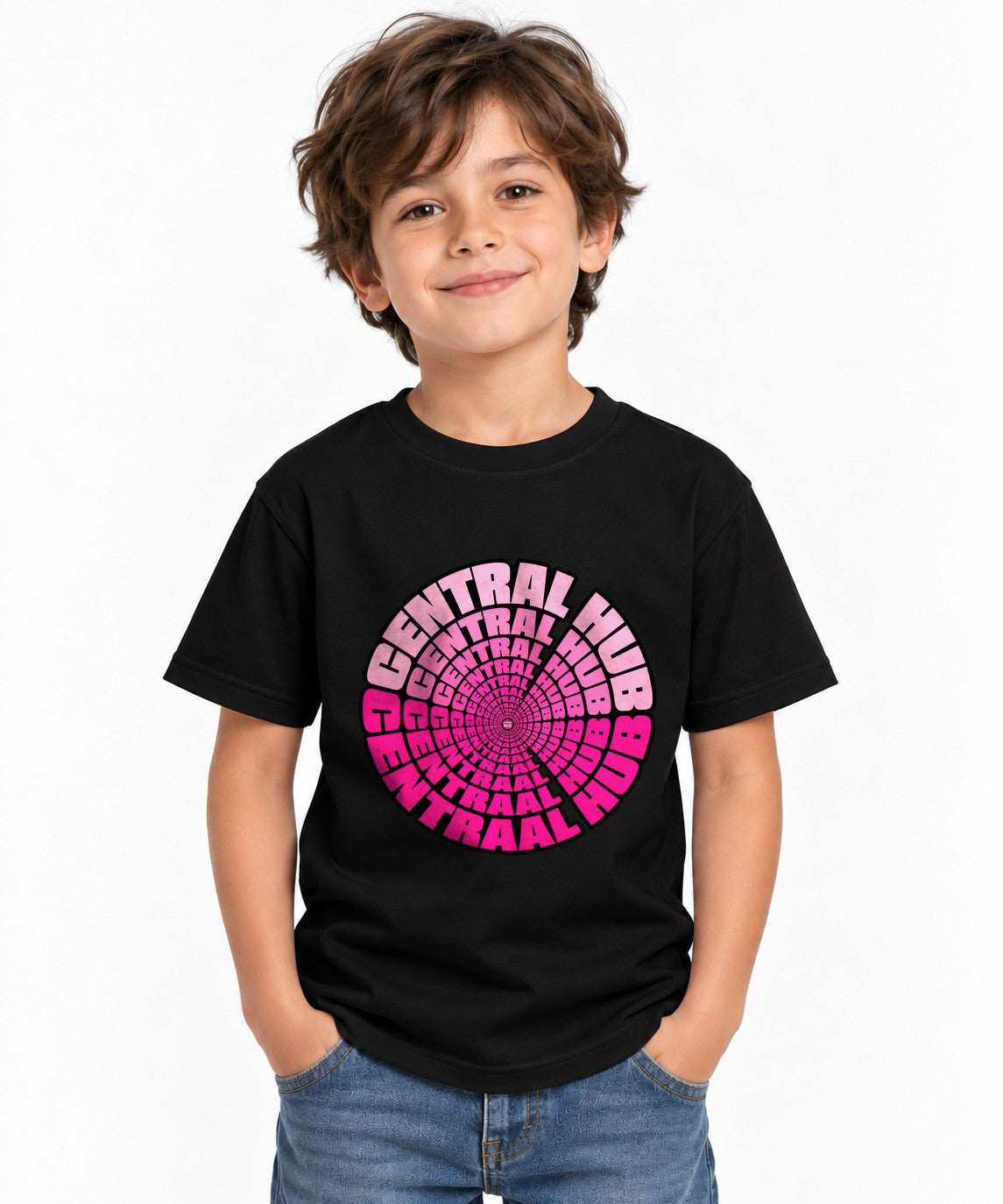 Central Hub Tunnel Shirt - Hypnotic Pink Spiral Vortex Graphic Tee - Black