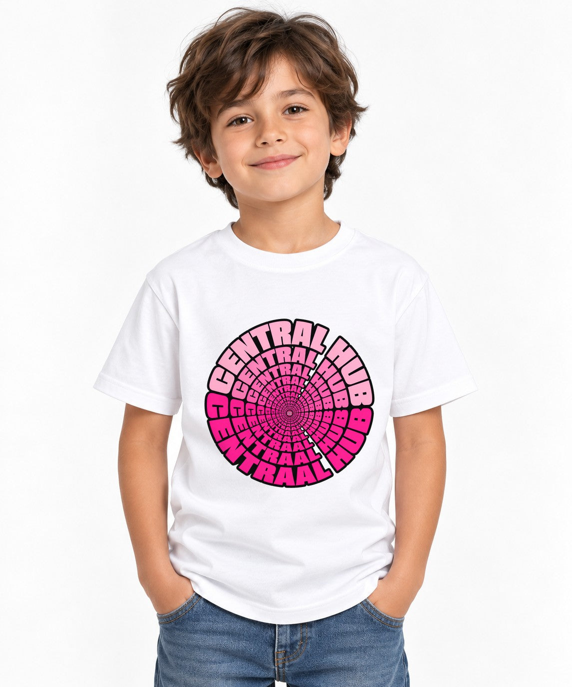 Central Hub Tunnel Shirt - Hypnotic Pink Spiral Vortex Graphic Tee - White