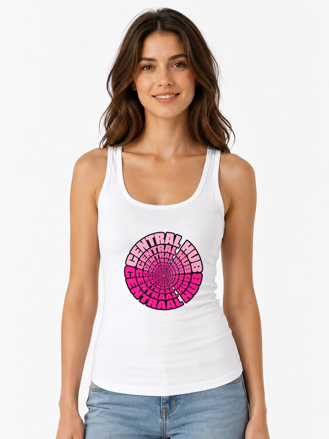 Central Hub Tunnel Shirt - Hypnotic Pink Spiral Vortex Graphic Tee - White