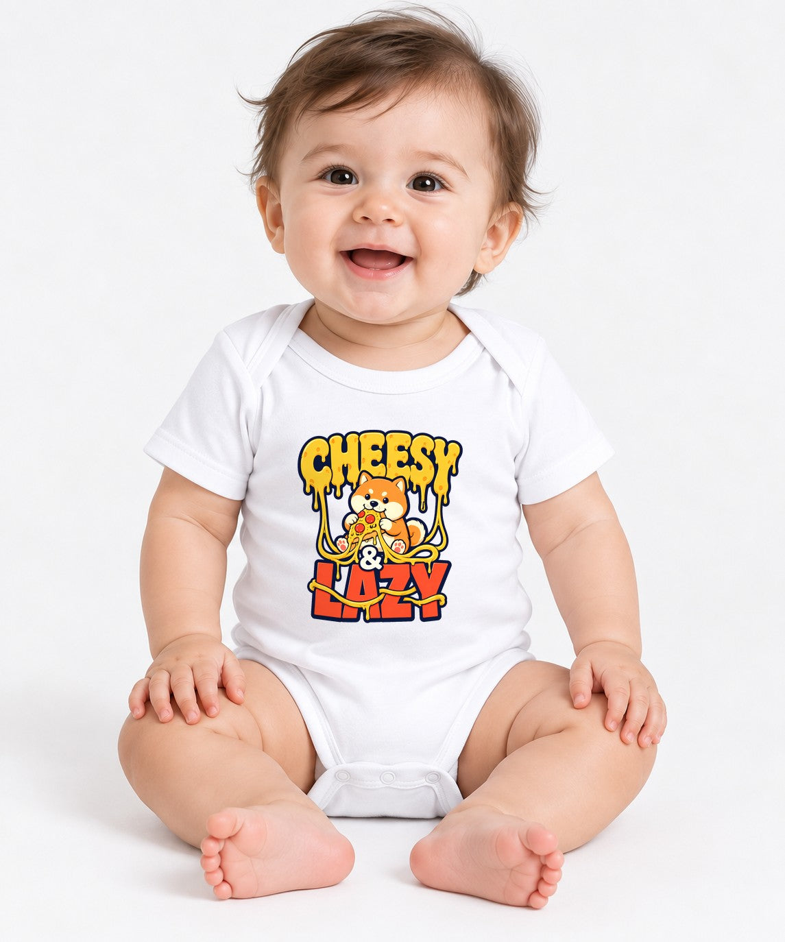 Cheesy & Lazy Shiba Pizza Lover Graphic Tee - Cute Dog Design - White