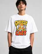 Cheesy & Lazy Shiba Pizza Lover Graphic Tee - Cute Dog Design - White
