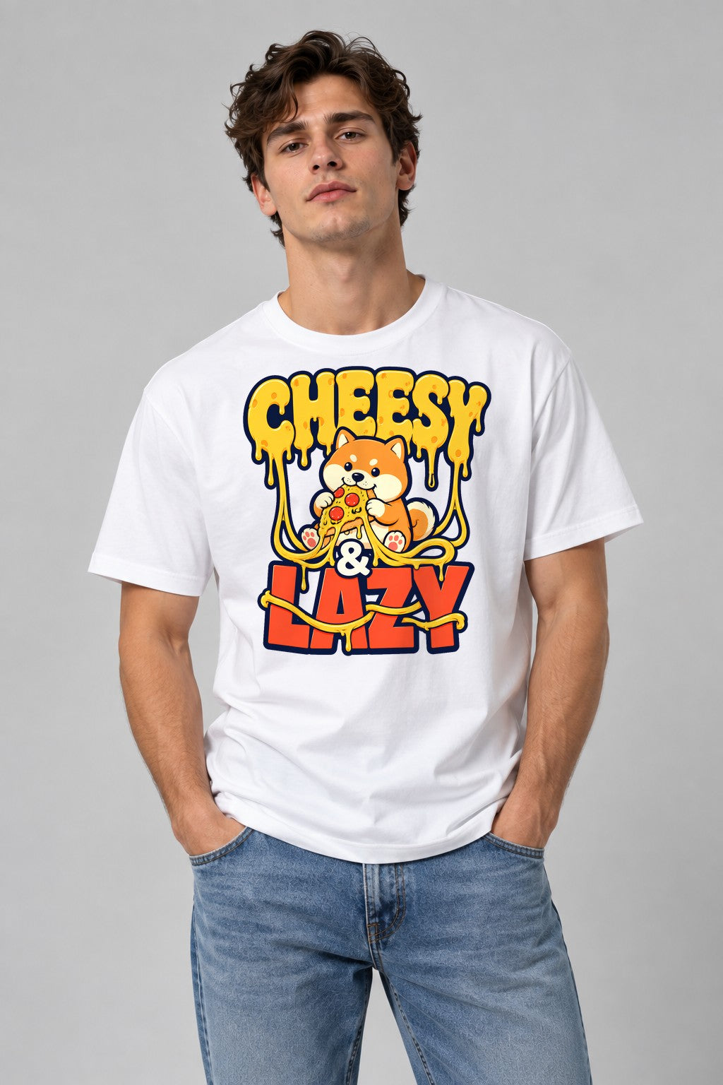 Cheesy & Lazy Shiba - White