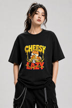 Cheesy & Lazy Shiba Pizza Lover Graphic Tee - Cute Dog Design - Black