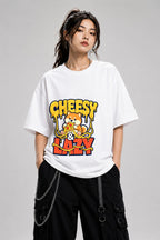 Cheesy & Lazy Shiba Pizza Lover Graphic Tee - Cute Dog Design - White