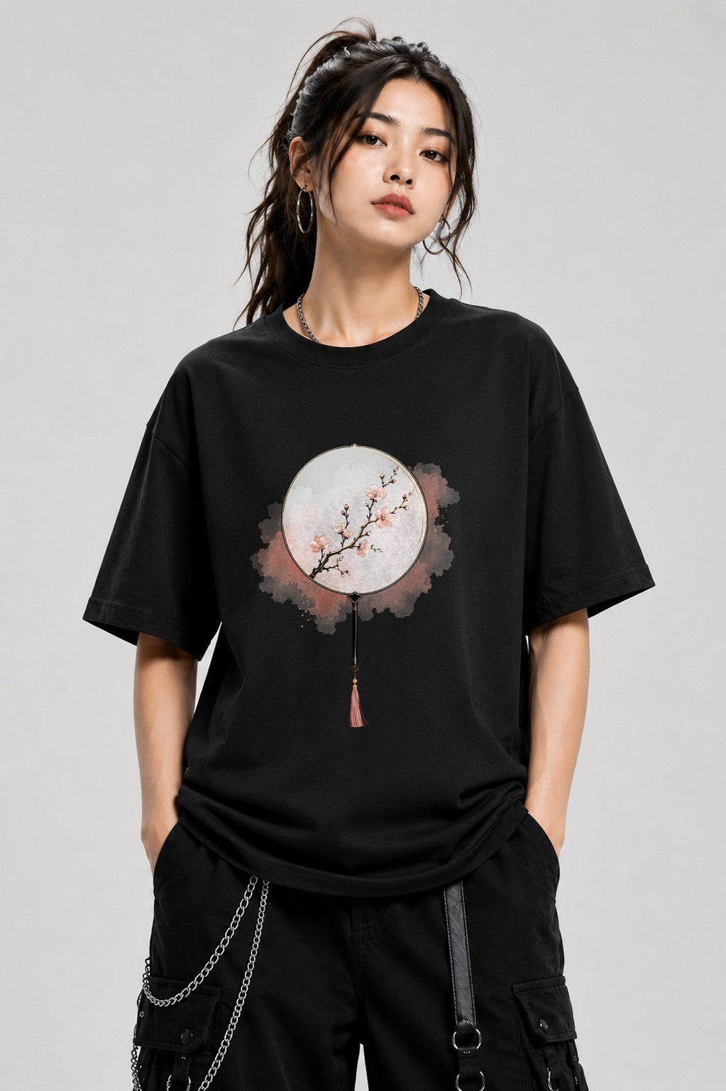 Cherry Blossom Fan - Black