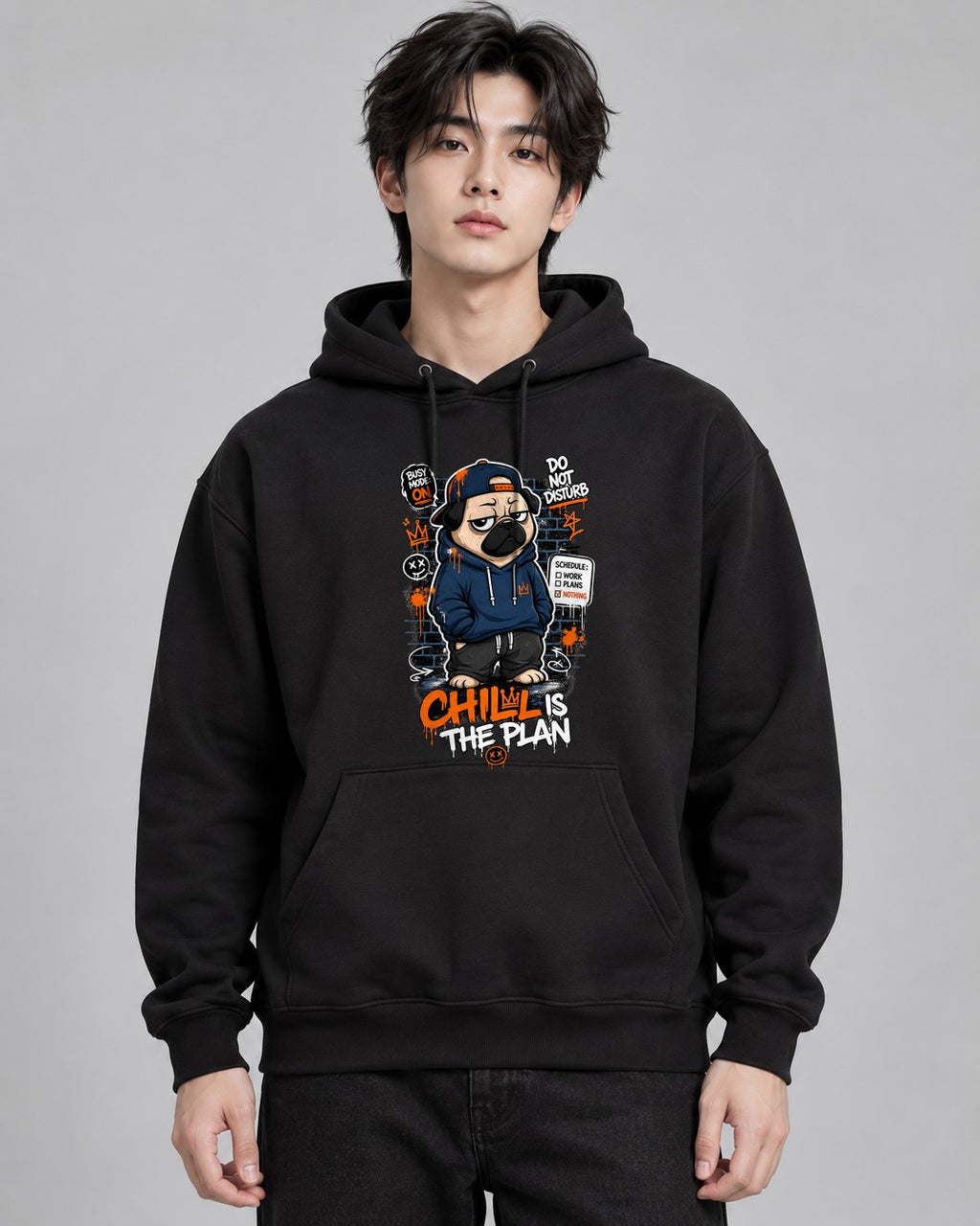 Chill Is The Plan Funny Pug Streetwe - Black