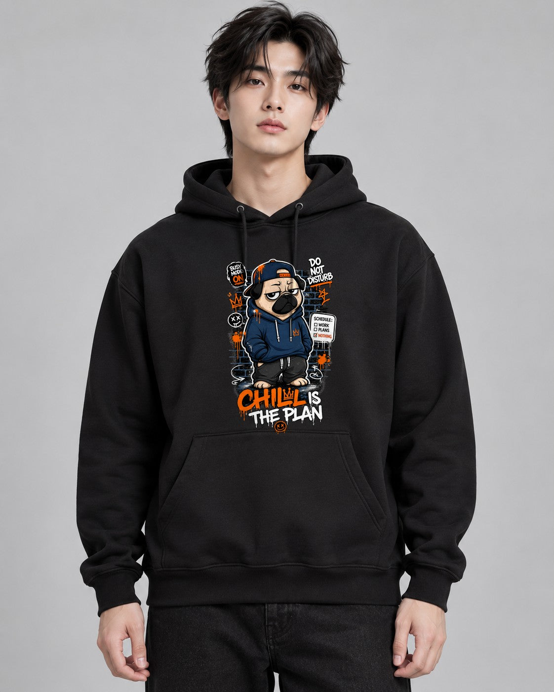 Chill Is The Plan Funny Pug Streetwe - Black