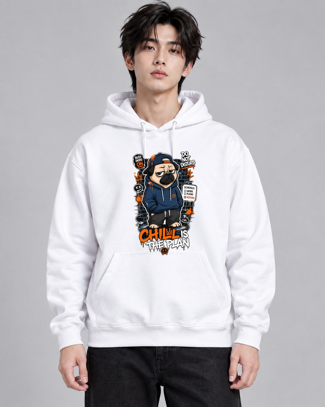 Chill Is The Plan Funny Pug Streetwe - White