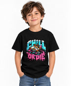 Chill Or Die Skateboarding Bear Graphic Tee - Street Art Style - Black