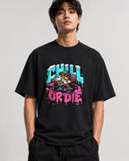 Chill Or Die Skateboarding Bear Graphic Tee - Street Art Style - Black