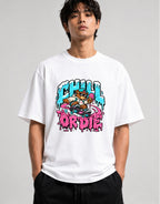 Chill Or Die Skateboarding Bear Graphic Tee - Street Art Style - White