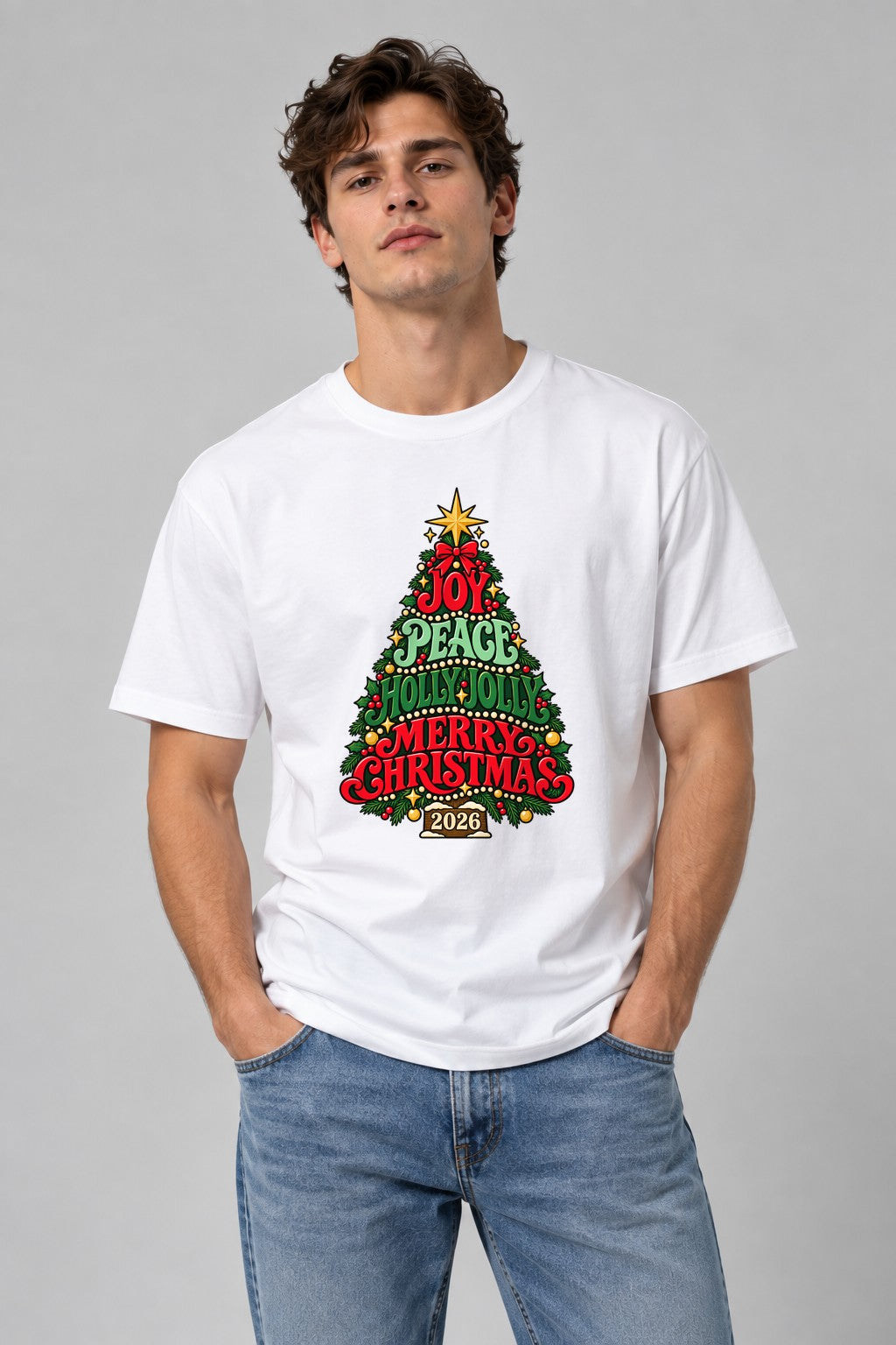 Christmas Tree Typography - White