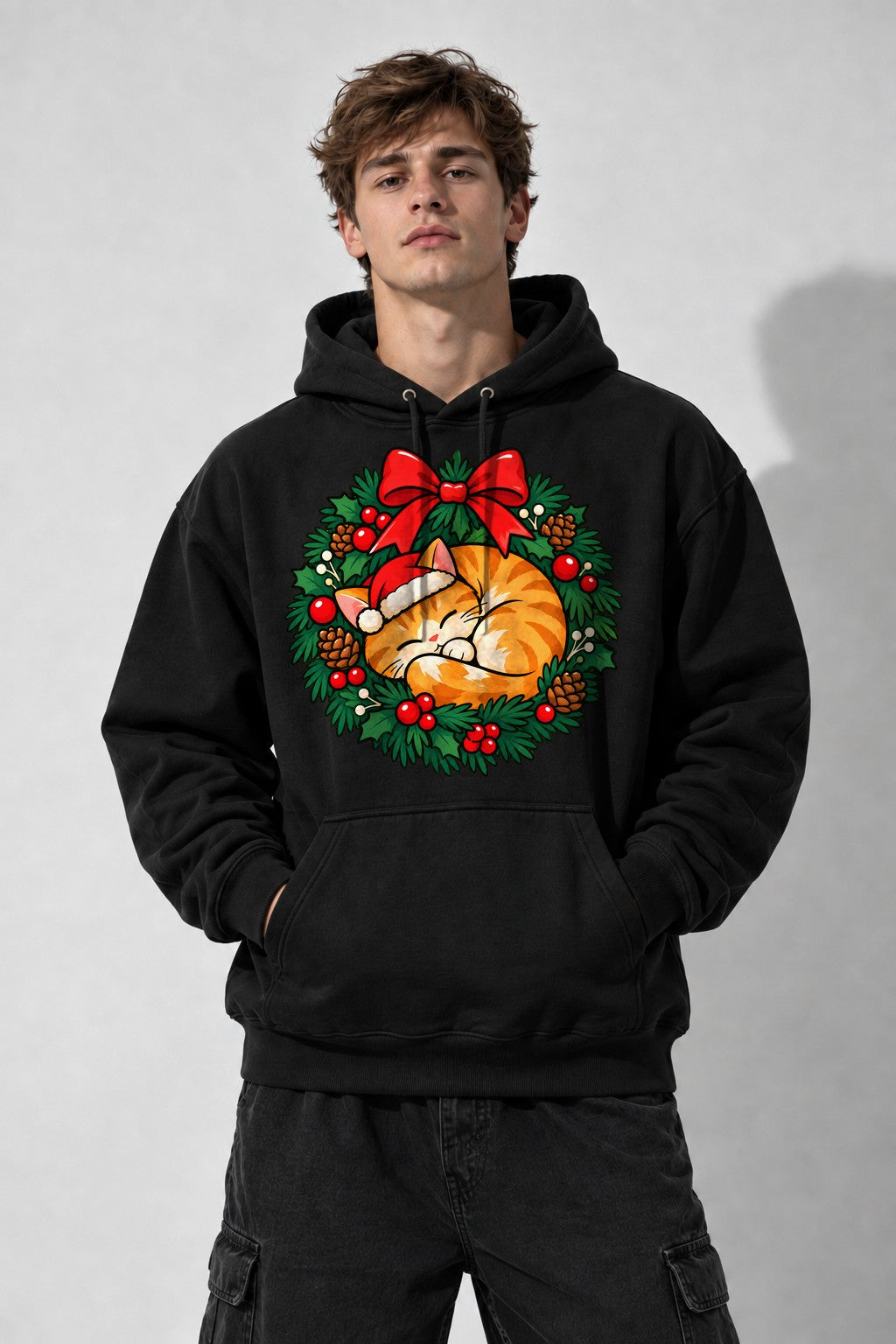 Christmas Wreath Kitten - Black