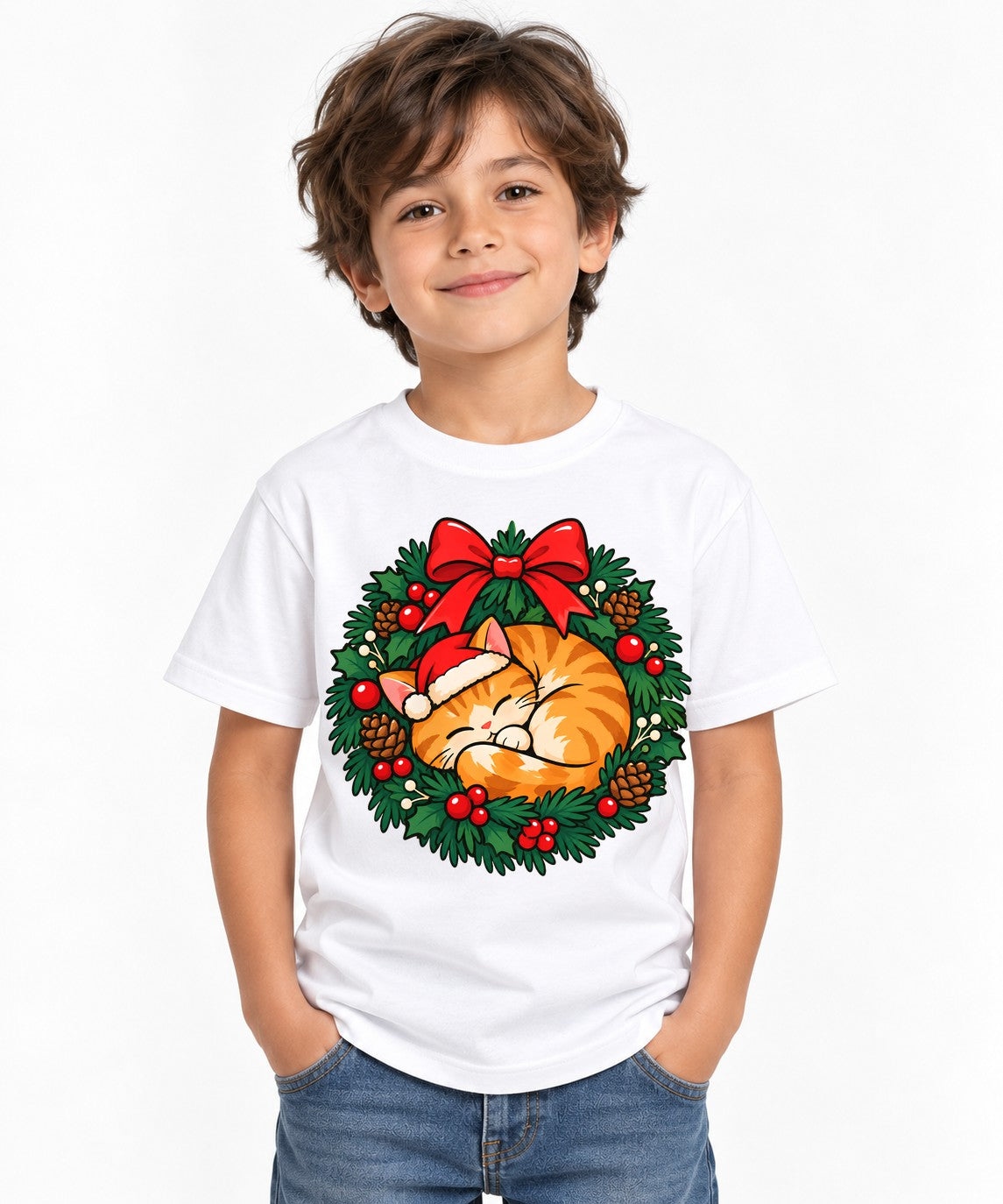 Christmas Wreath Kitten - White
