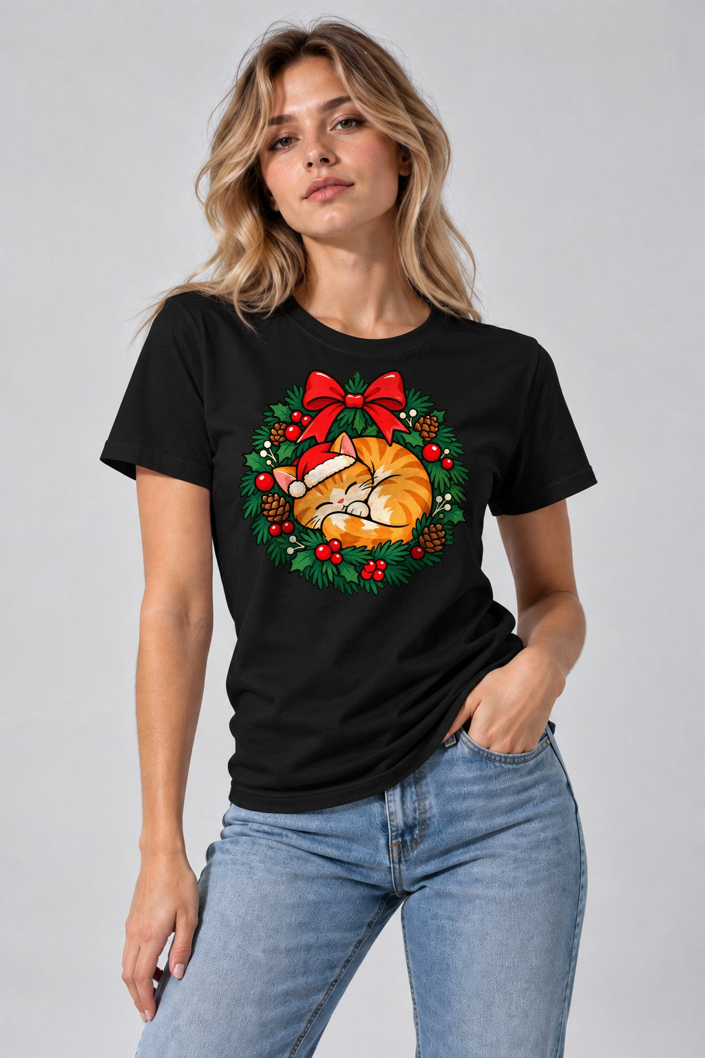 Christmas Wreath Kitten - Black