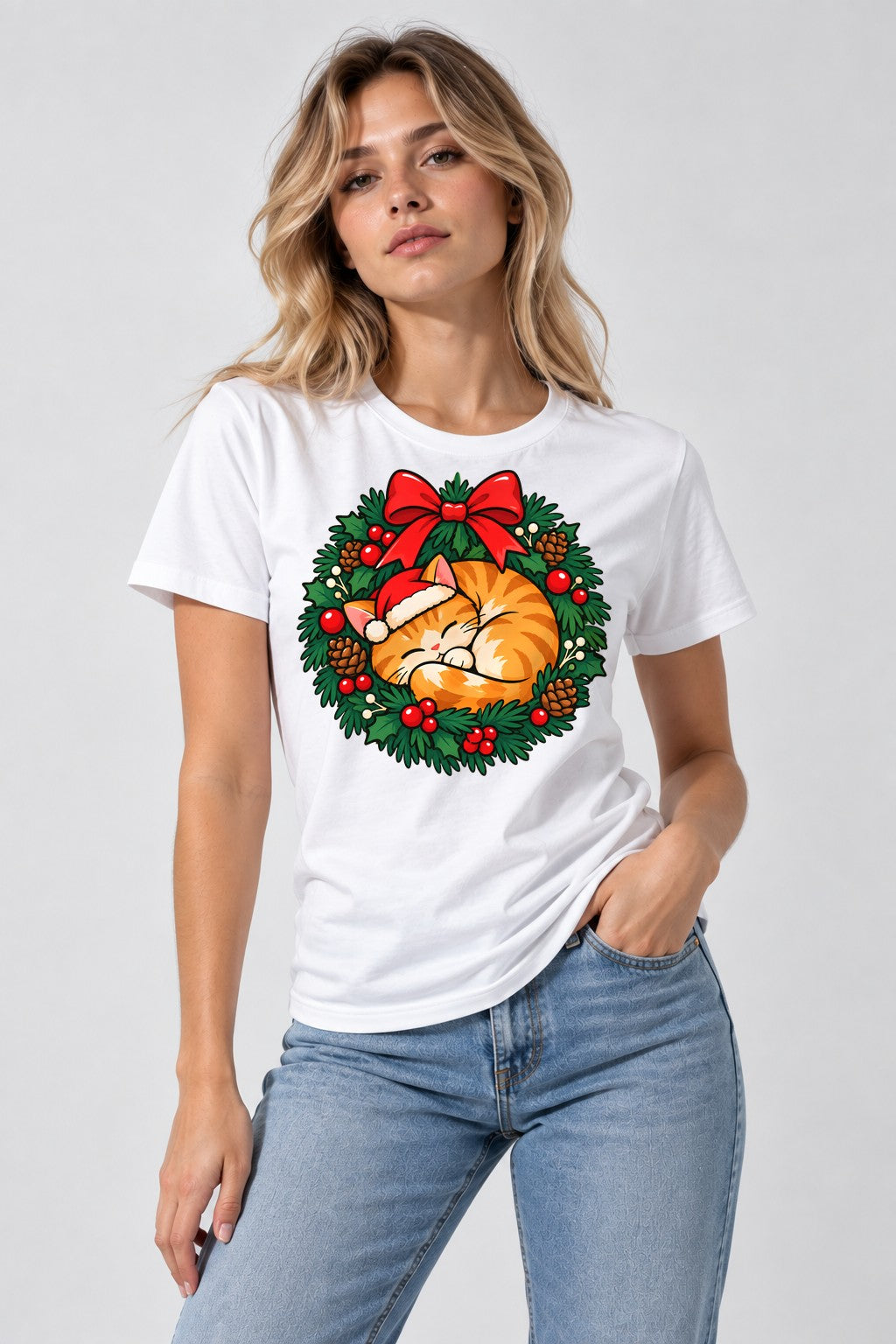 Christmas Wreath Kitten - White