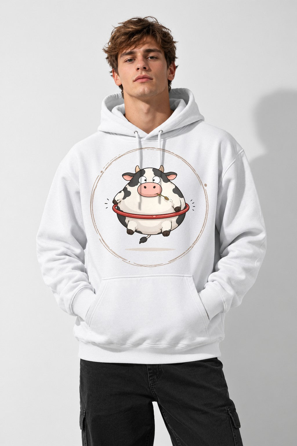 Chubby Cow With Hay - White