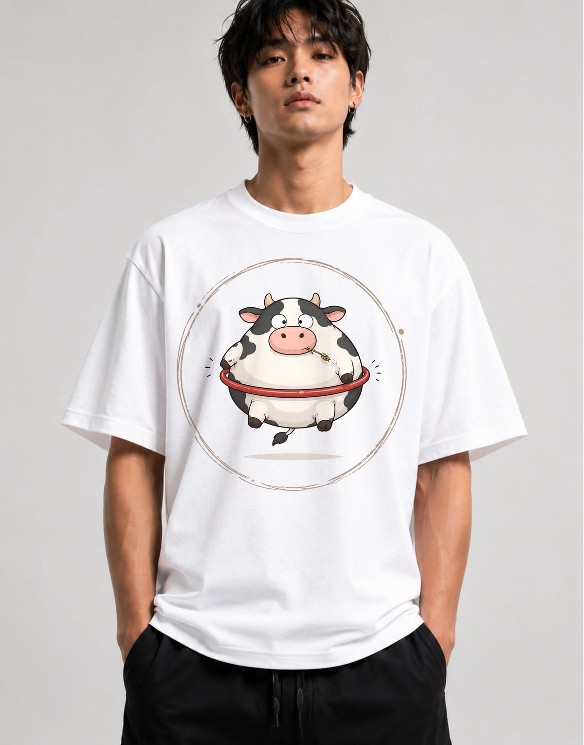 Chubby Cow With Hay - White