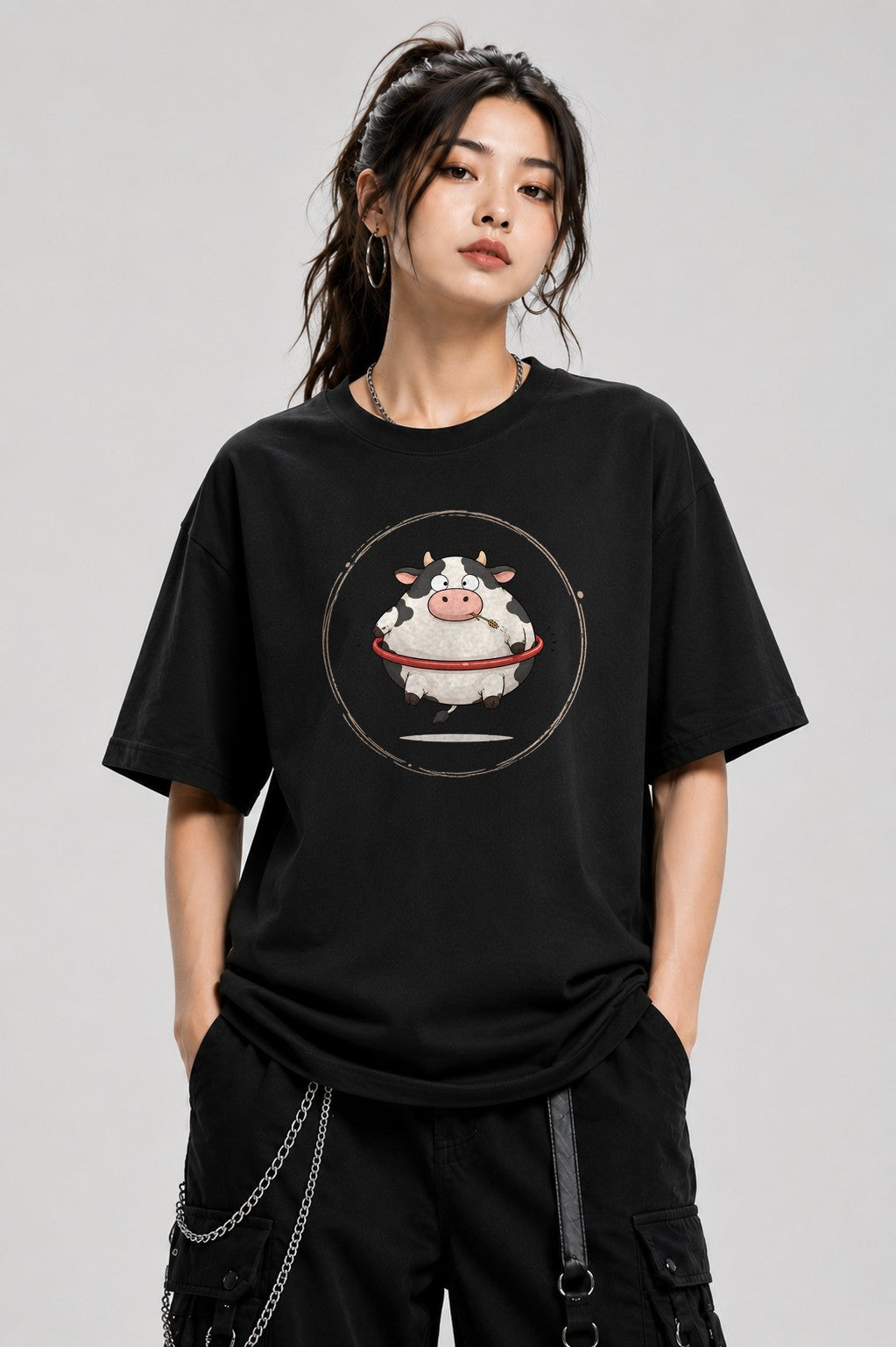 Chubby Cow With Hay - Black