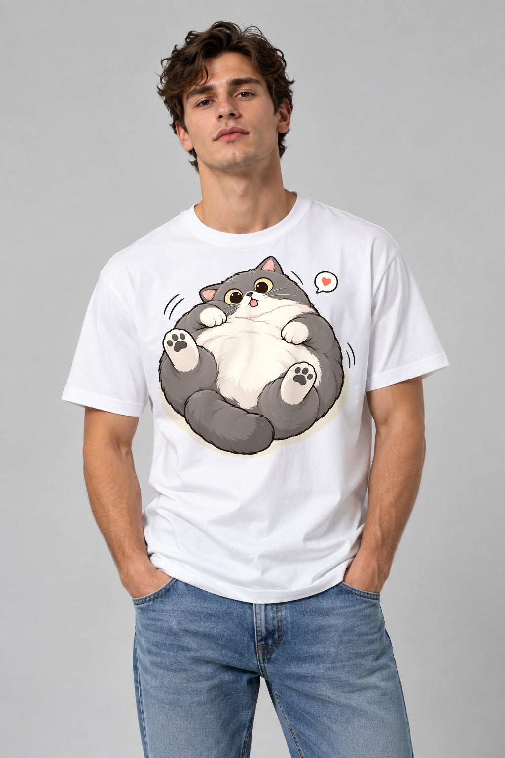 Chubby Happy Cat - White