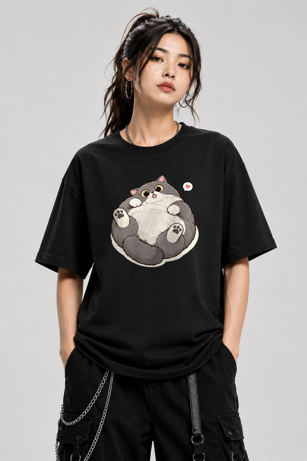 Chubby Happy Cat - Black