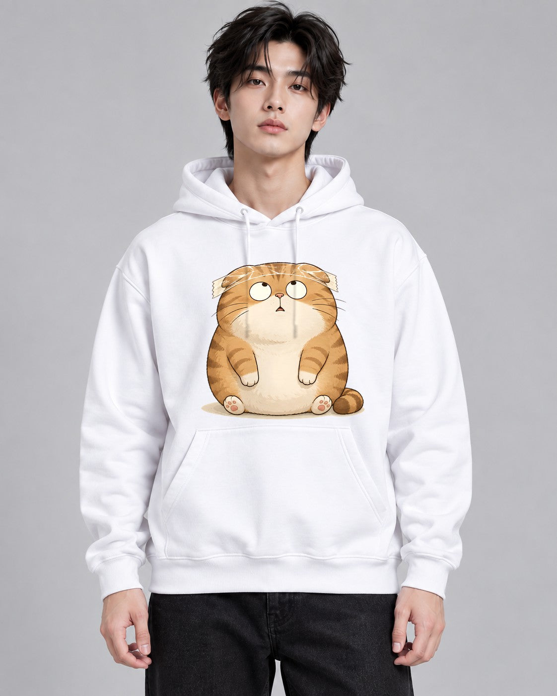 Chubby Tabby Cat - White