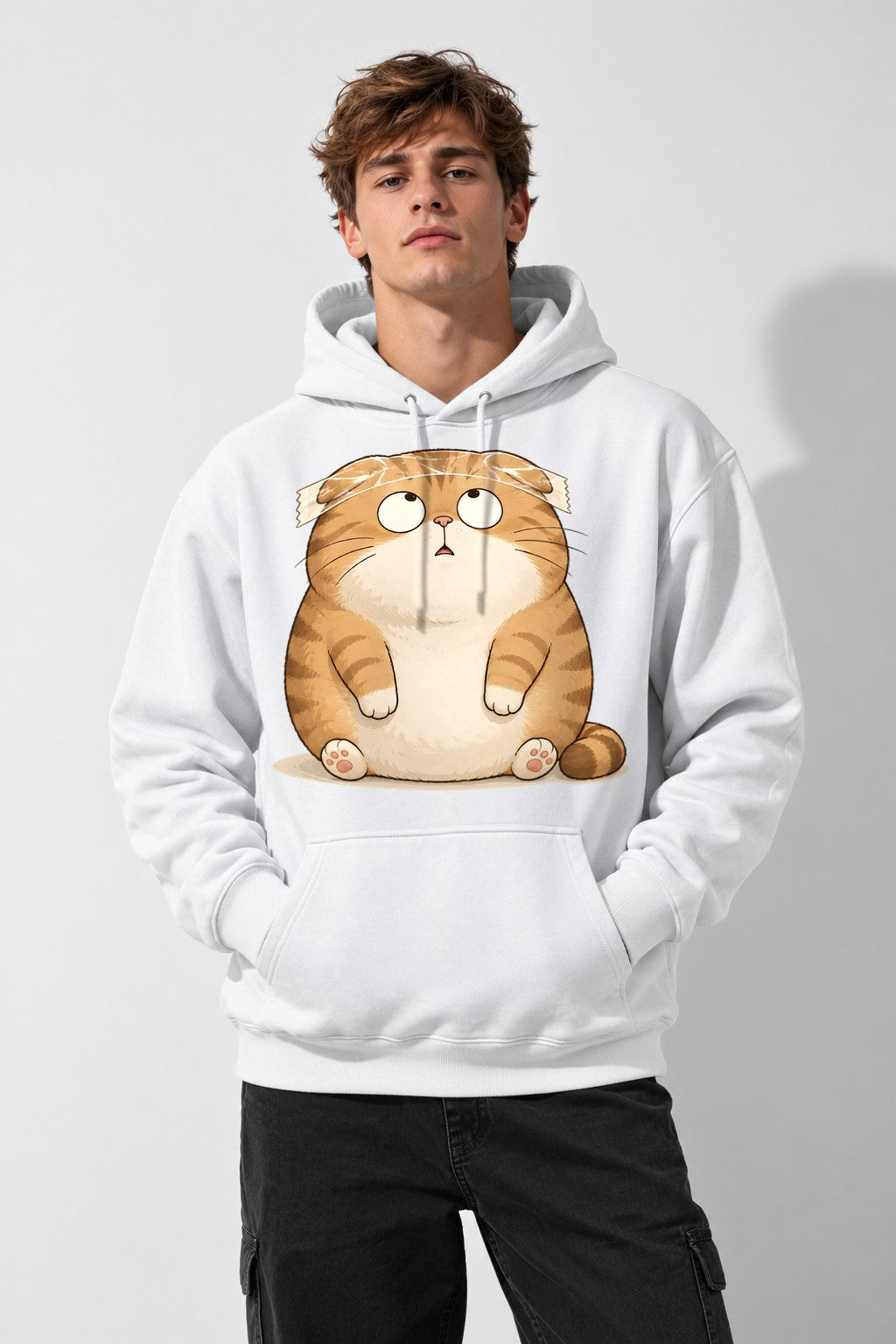 Chubby Tabby Cat - White