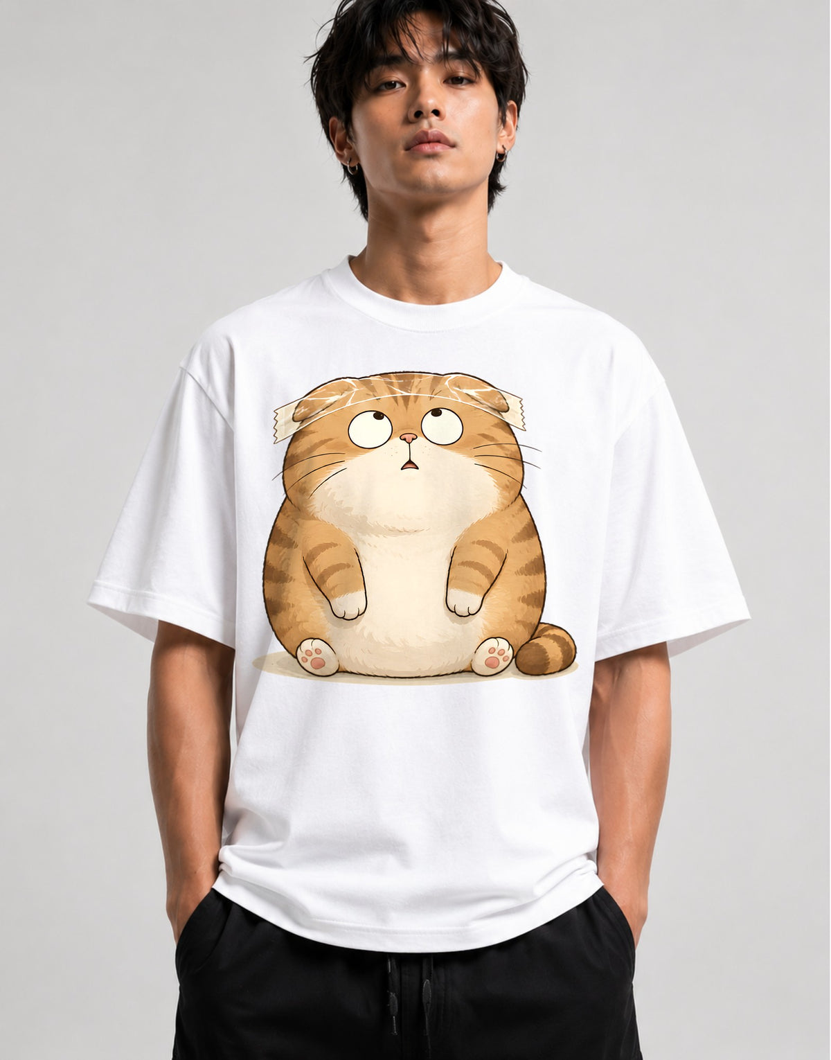 Chubby Tabby Cat - White