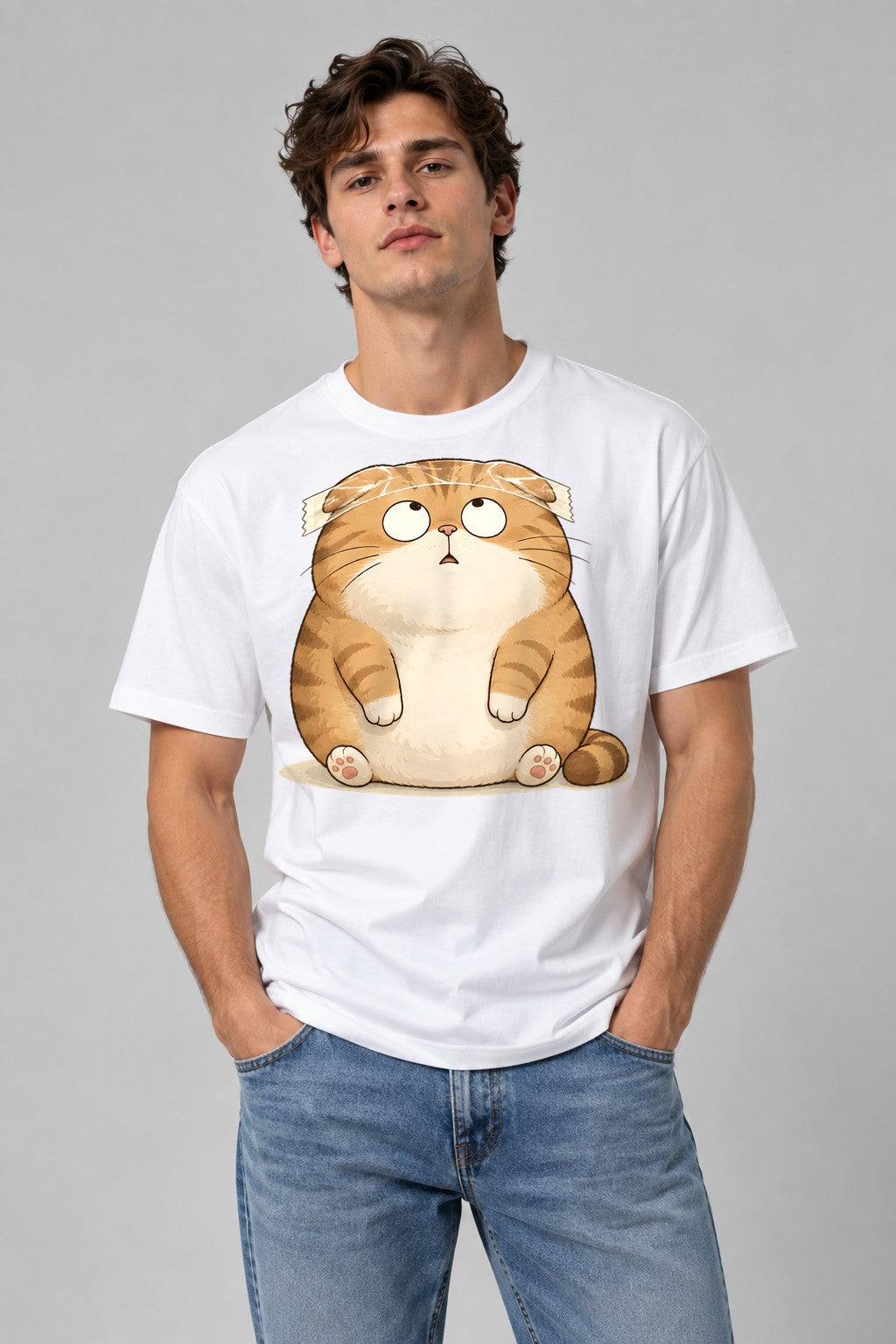 Chubby Tabby Cat - White
