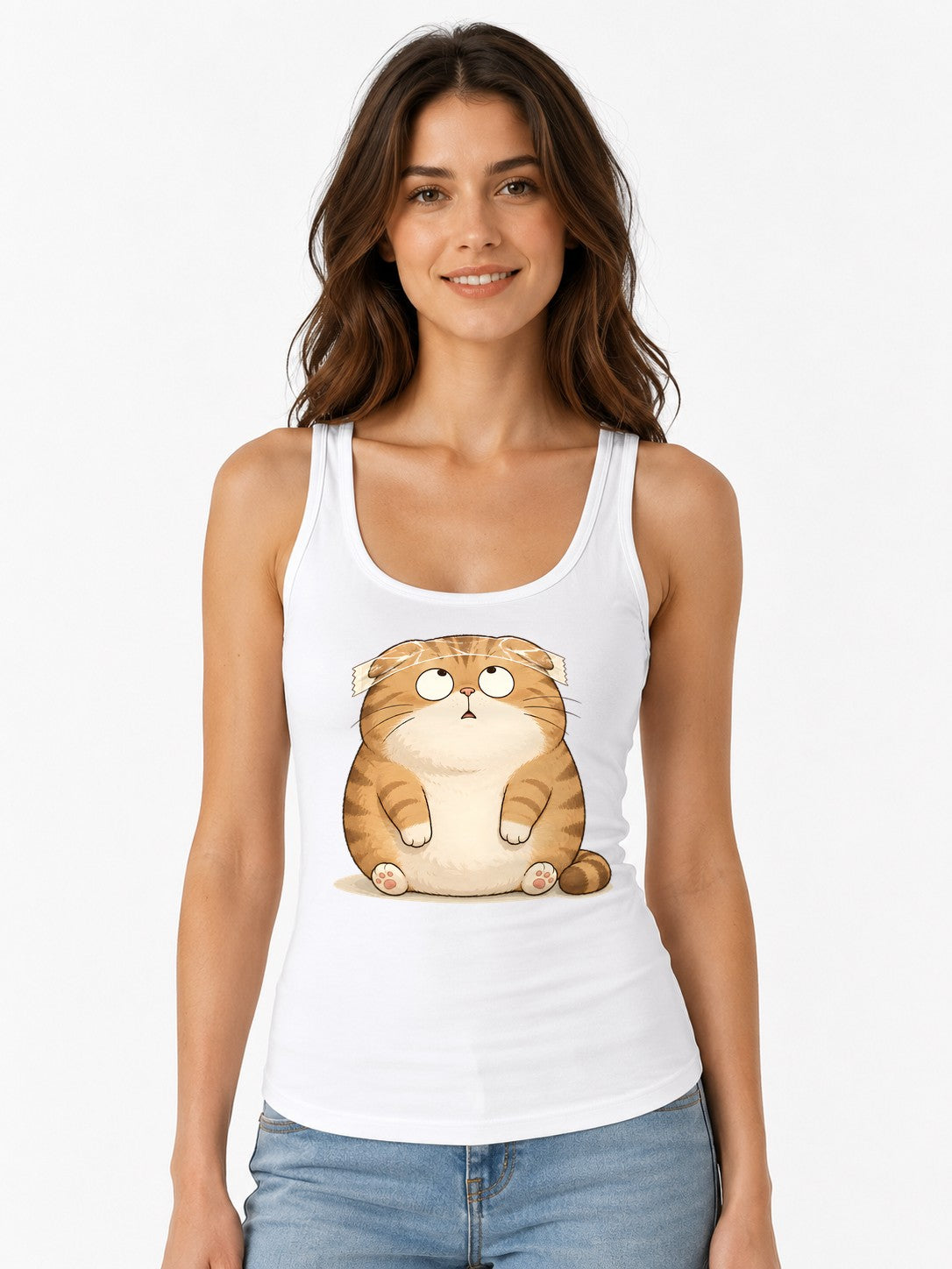 Chubby Tabby Cat - White