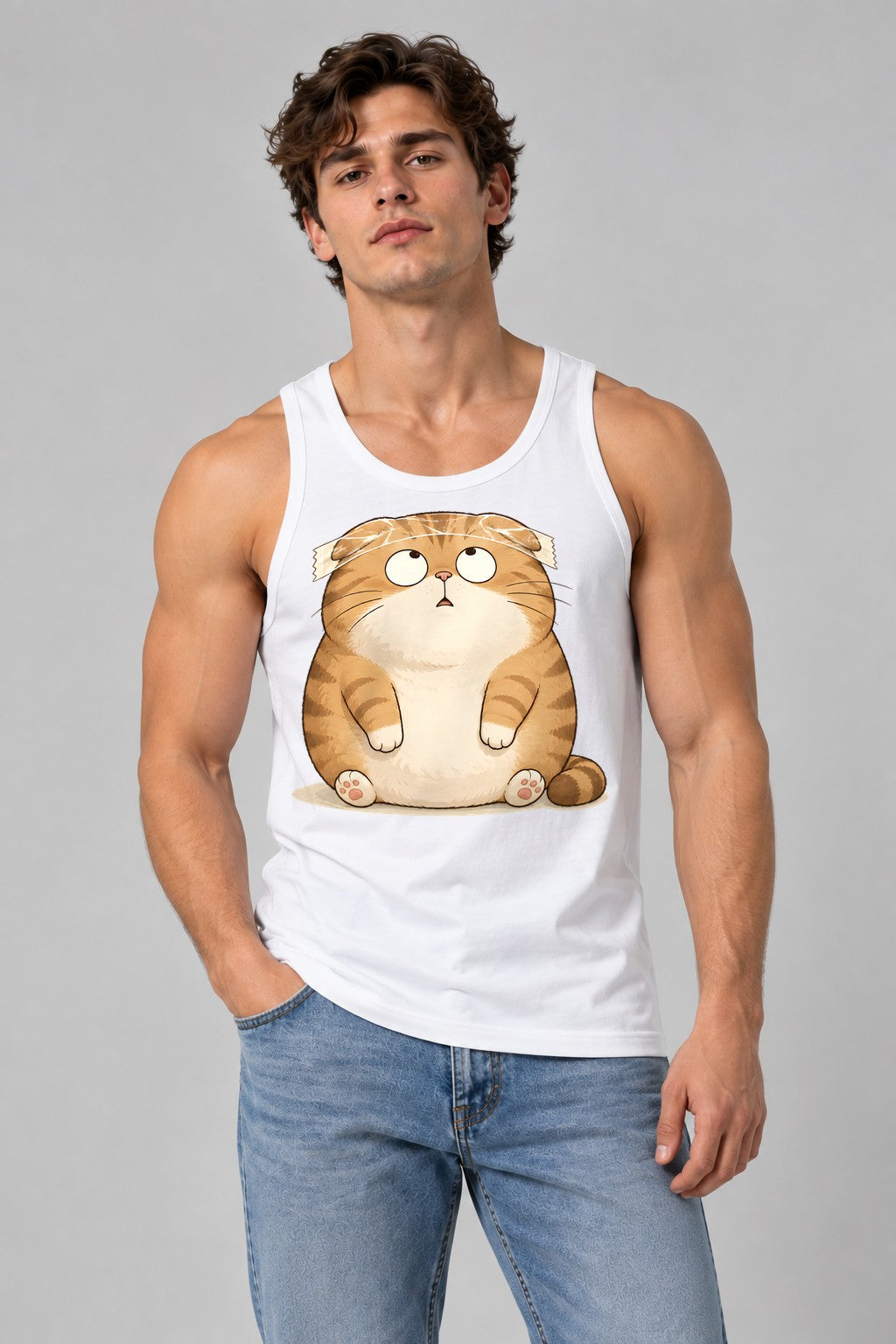 Chubby Tabby Cat - White