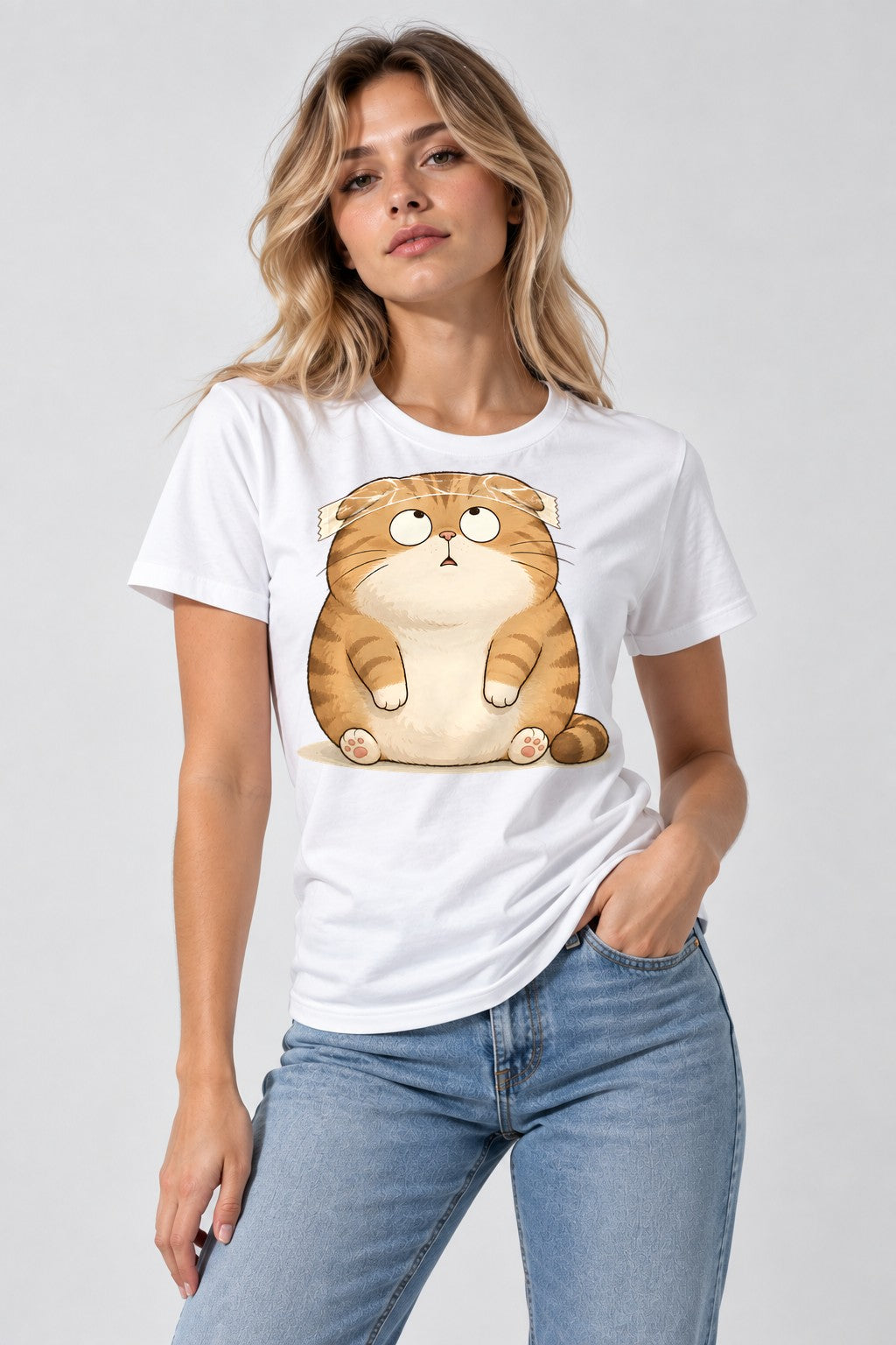 Chubby Tabby Cat - White