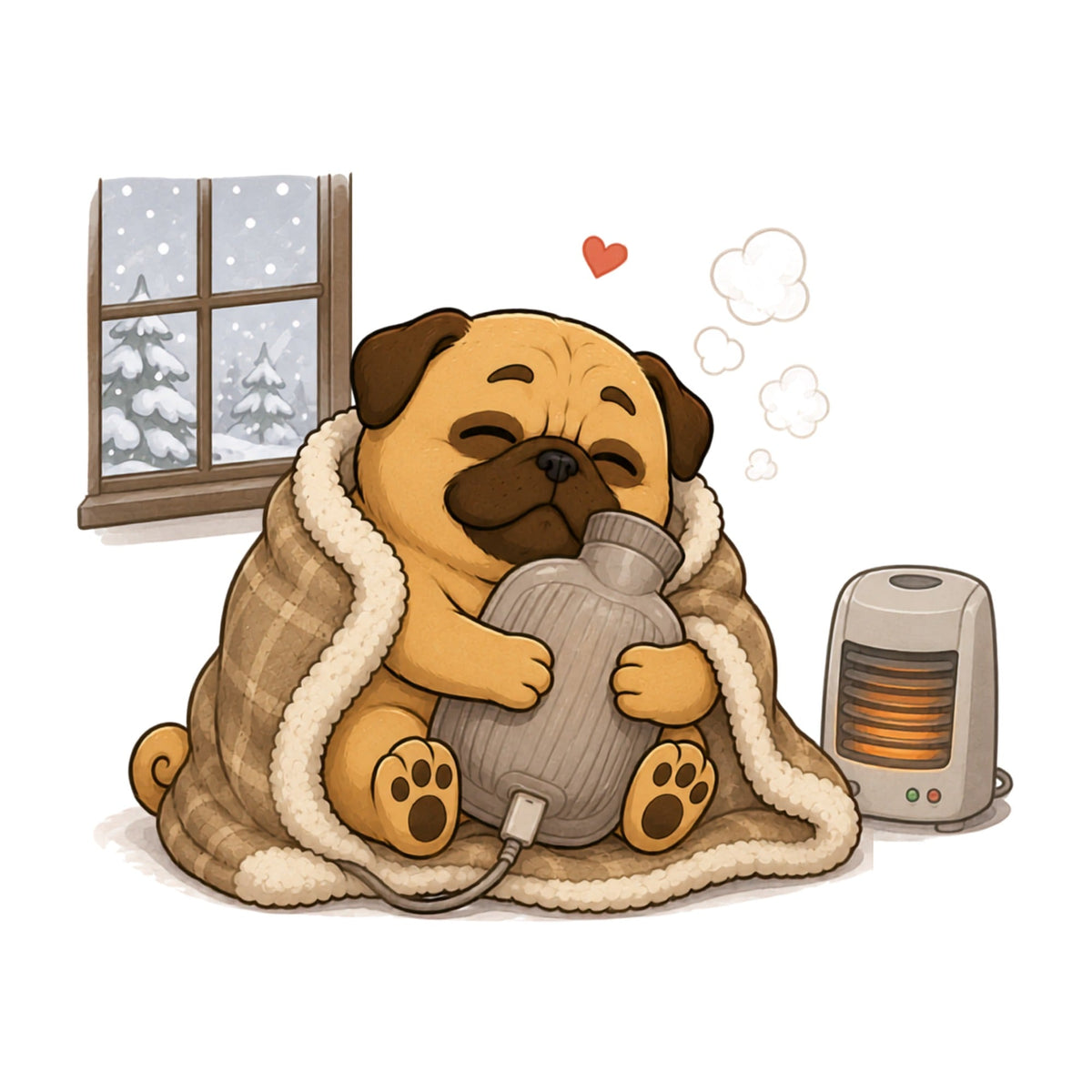 Cozy Winter Pug Dog Electric Blanket Heater Hot Water Bottle Funny Humor