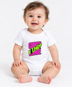 Cross The Line Retro Graphic Tee - Bold 80s Style Neon Design - White