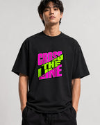 Cross The Line Retro Graphic Tee - Bold 80s Style Typography - Black