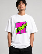 Cross The Line Retro Graphic Tee - Bold 80s Style Typography - White
