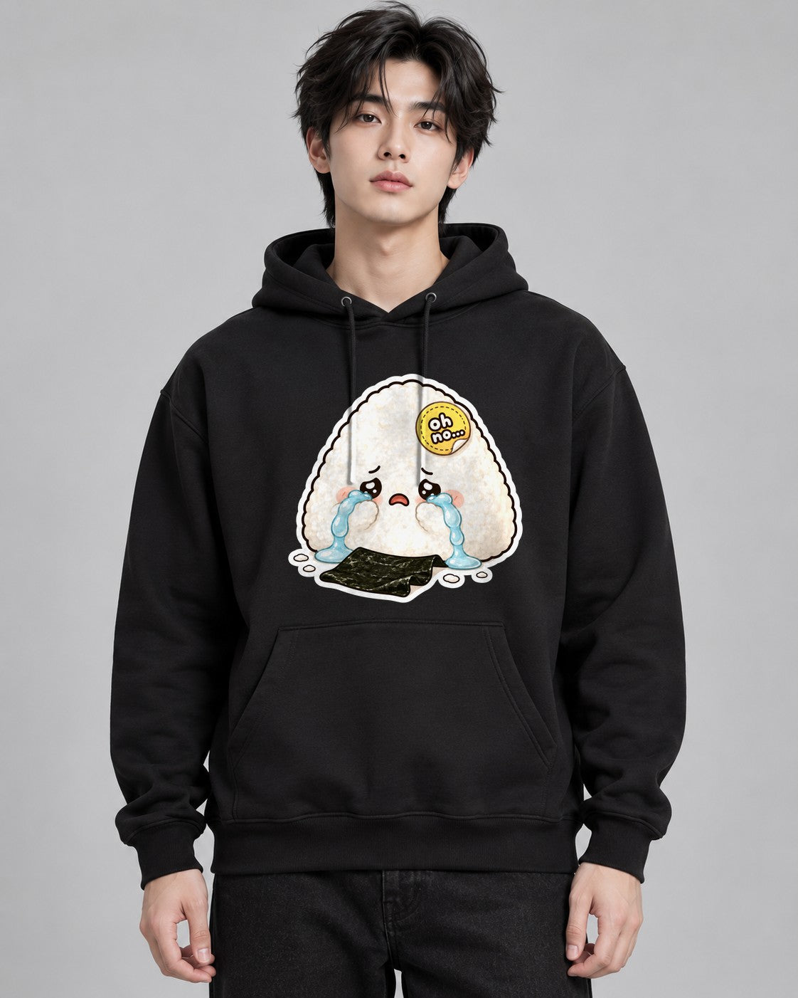 Crying Onigiri Lost Nori Cute Japane - Black