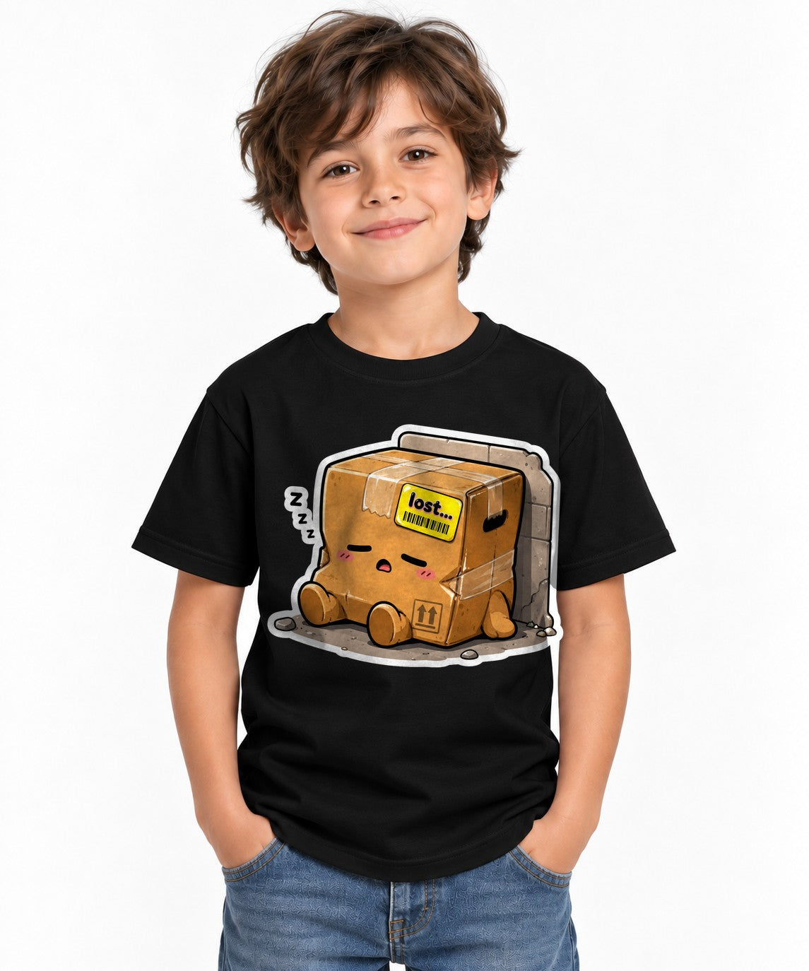Cute Lost Package Sleeping Cardboard - Black