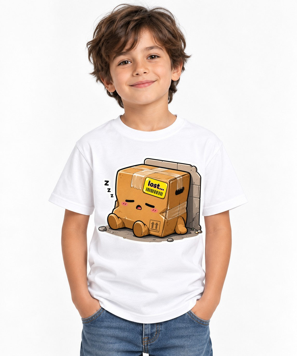 Cute Lost Package Sleeping Cardboard - White
