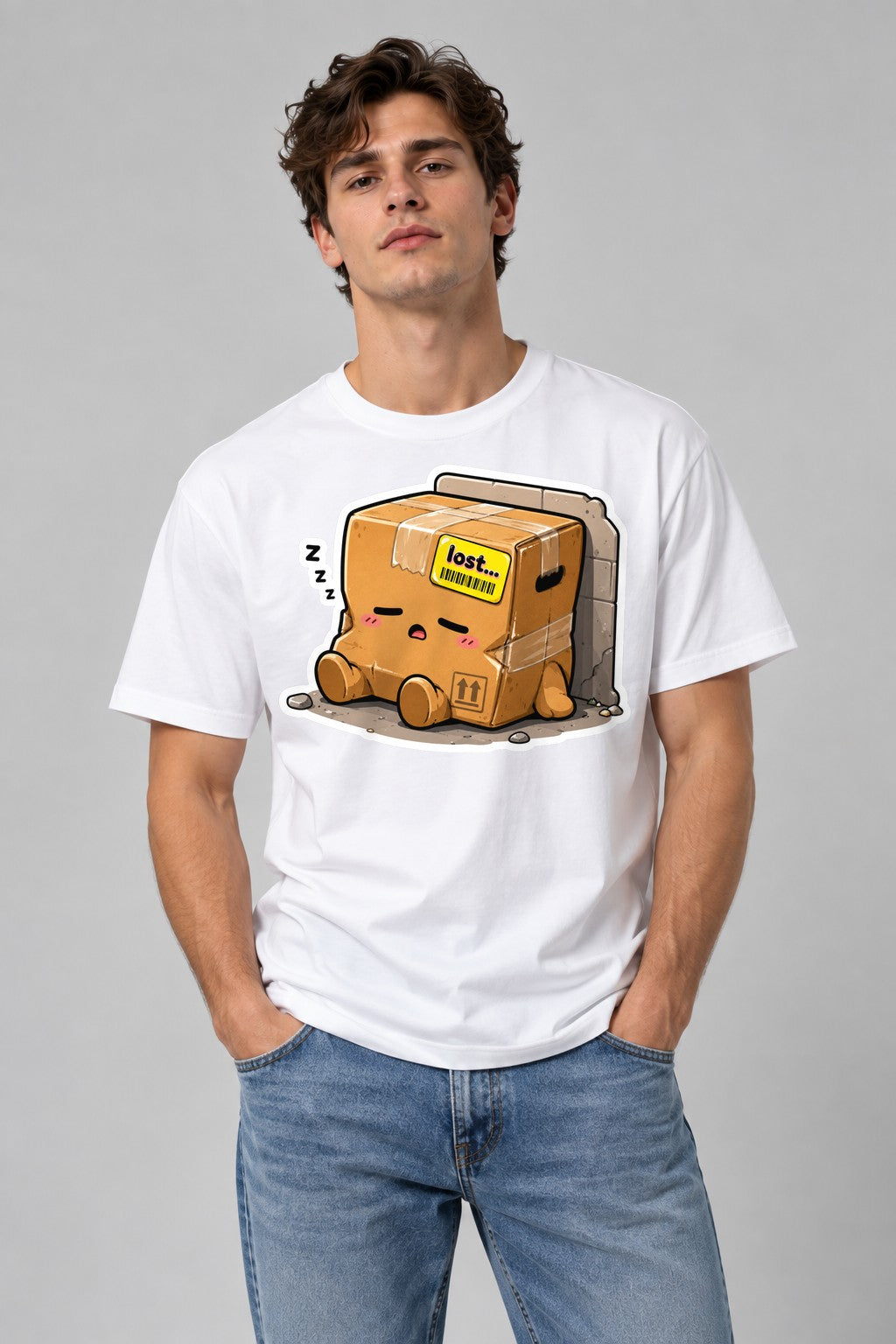 Cute Lost Package Sleeping Cardboard - White