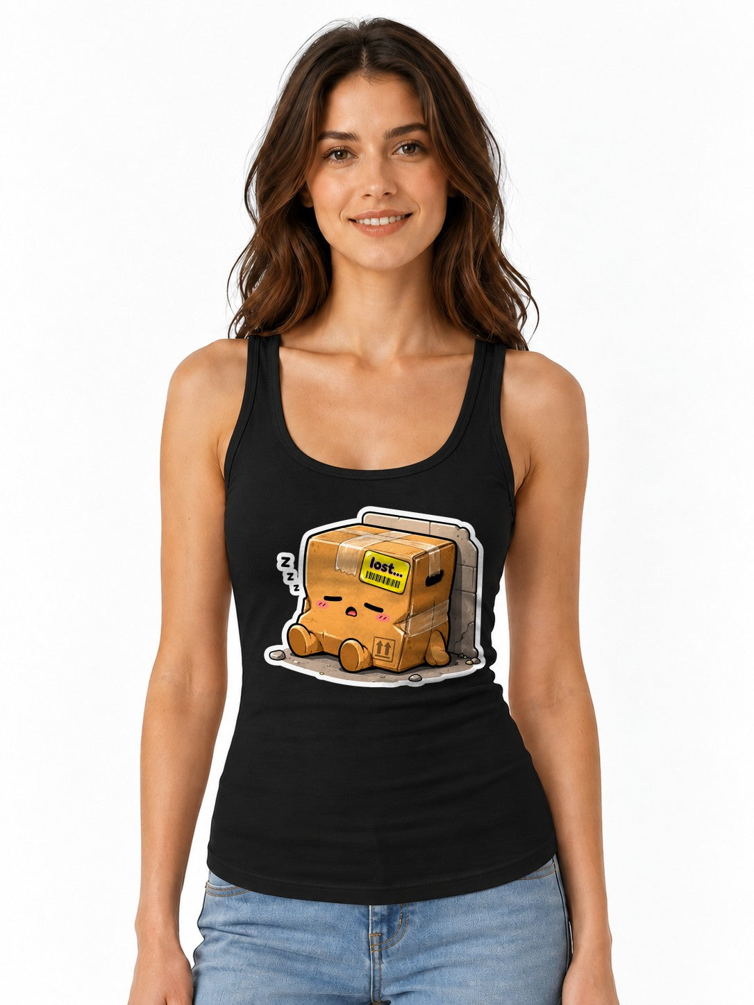 Cute Lost Package Sleeping Cardboard - Black