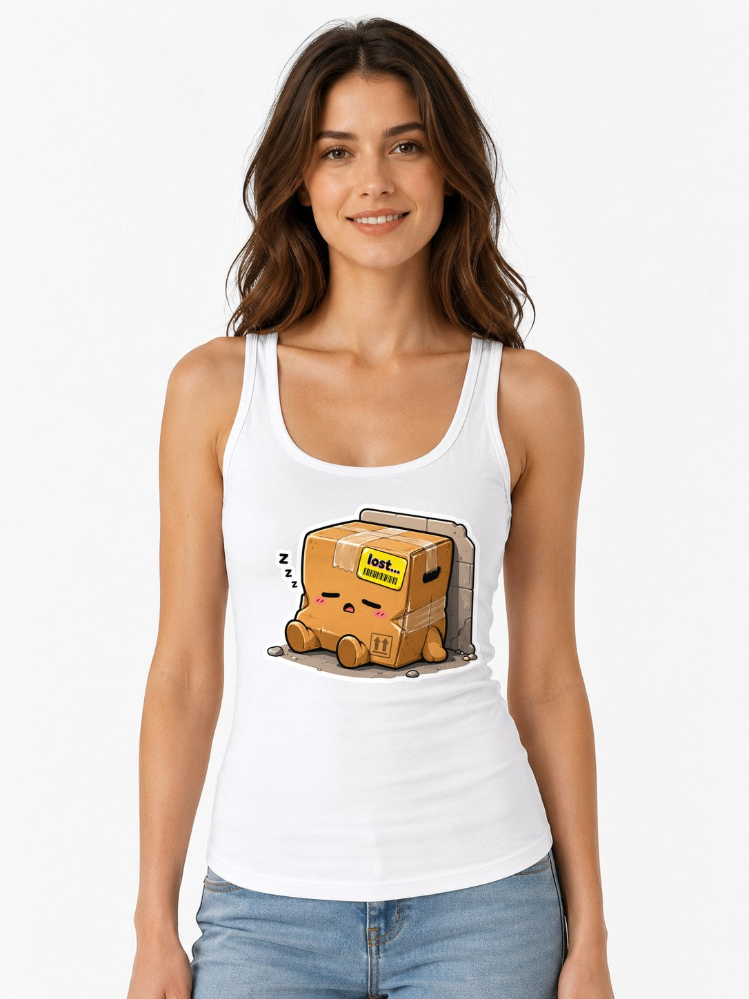 Cute Lost Package Sleeping Cardboard - White